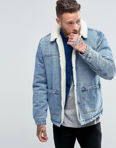 Синяя джинсовая куртка с подкладкой из искусственного меха от ASOS - Синий