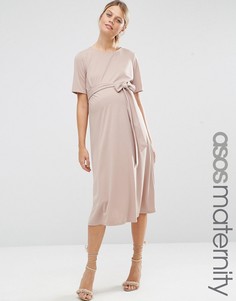 Платье миди для беременных с завязками спереди ASOS Maternity - Розовый