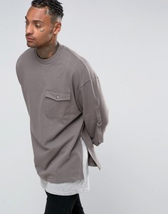 Удлиненный oversize‑свитшот с карманом и лентами ASOS - Серый