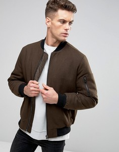 Бомбер цвета хаки с добавлением шерсти с карманом MA1 ASOS - Зеленый