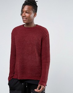 Серый джемпер из синельной пряжи с разрезами у кромки ASOS - Красный