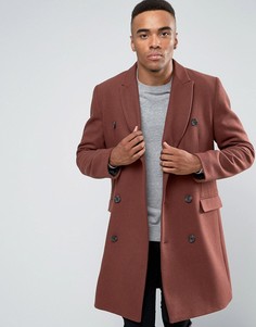 Двубортное пальто с добавлением шерсти рыжего цвета ASOS - Коричневый