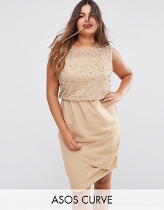 Платье миди с отделкой на лифе ASOS CURVE - Розовый
