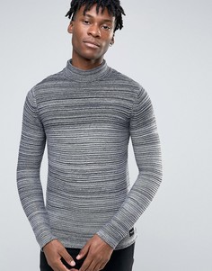 Джемпер из смесовой пряжки в рубчик с высоким воротом Only & Sons - Темно-синий