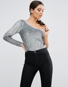 Боди на одно плечо с пайетками ASOS NIGHT - Черный