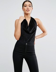 Боди со свободным воротом из бархата с блестками ASOS NIGHT - Черный