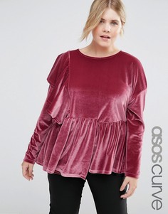 Бархатный топ с крупной оборкой ASOS CURVE - Розовый