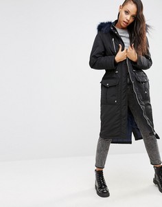 Парка с капюшоном и искусственным мехом ASOS - Черный
