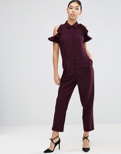 Комбинезон с открытыми плечами и оборками на рукавах ASOS - Красный