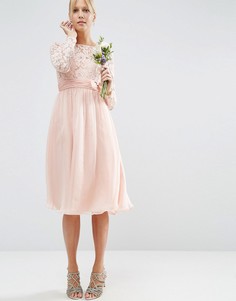 Платье миди с кружевом и бантом ASOS WEDDING - Розовый