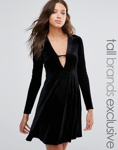 Бархатное приталенное платье с глубоким вырезом Glamorous Tall - Черный