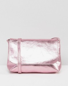 Мягкая кожаная сумка через плечо цвета металлик ASOS - Розовый