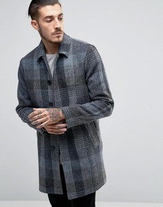 Тренч из твида в синюю клетку ASOS Harris - Синий