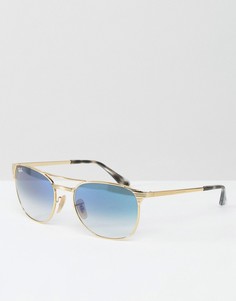 Солнцезащитные очки в металлической оправе с синими стеклами Ray-Ban - Золотой