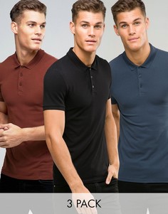 3 футболки-поло (каштановая/черная/синяя) ASOS - СКИДКА - Мульти