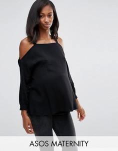 Топ для беременных с вырезами на плечах и завязкой сзади ASOS Maternity - Черный