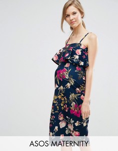 Платье-бандо миди с оборкой и цветочным принтом ASOS Maternity - Мульти