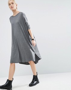 Свободное платье-футболка с асимметричным подолом ASOS - Серый