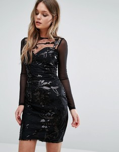 Платье с длинными рукавами и узором из пайеток Lipsy - Черный