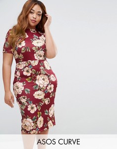 Облегающее платье-футболка с цветочным принтом ASOS CURVE - Мульти