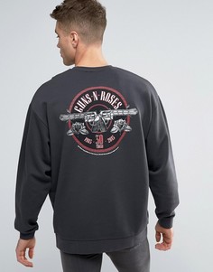 Свободный свитшот с дыркой на горловине и принтом Guns N Roses ASOS - Черный