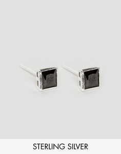 Квадратные серебряные серьги-гвоздики с черным камнем Reclaimed Vintage Inspired 5 мм - Черный
