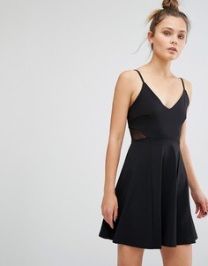 Короткое приталенное платье на бретельках с сеточкой New Look - Черный