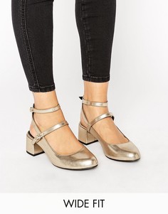 Туфли для широкой стопы на блочном каблуке с ремешком через пятку New Look - Золотой
