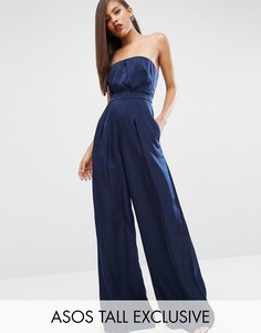 Атласный комбинезон-бандо ASOS TALL RED CARPET - Темно-синий
