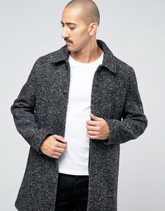 Черно-белое крапчатое пальто с высоким содержанием шерсти Stanley Adams - Черный