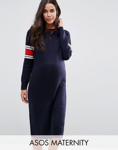 Трикотажное платье миди для беременных с полосками ASOS Maternity - Темно-синий