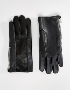 Черные кожаные перчатки с отделкой ASOS - Черный
