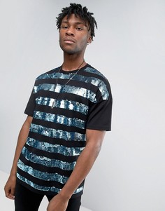 Длинная черная oversize-футболка с пайетками ASOS - Черный