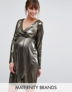 Блестящее платье с запахом для беременных New Look Maternity - Золотой