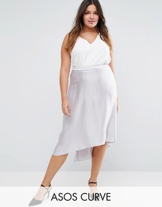 Юбка миди с разрезами ASOS CURVE - Серебряный