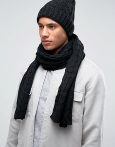 Шапка-бини и шарф с косами 7X - Черный