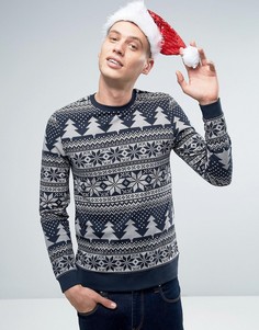 Рождественский свитшот с принтом ASOS - Темно-синий