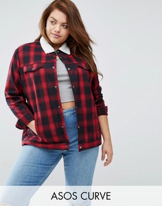 Клетчатая куртка-премиум с подкладкой из искусственного меха от ASOS CURVE - Мульти