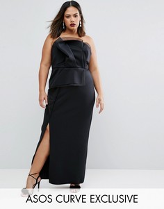Платье-бандо макси с отделкой из органзы ASOS CURVE RED CARPET - Черный