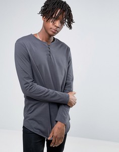 Длинный лонгслив с горловиной на пуговицах ASOS - Черный