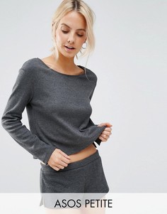 Прямая футболка в рубчик с длинными рукавами ASOS PETITE LOUNGE - Серый