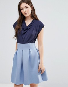Платье с драпированной горловиной и пышной юбкой Closet - Синий