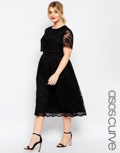 Кружевное приталенное платье миди с укороченным лифом ASOS CURVE - Черный