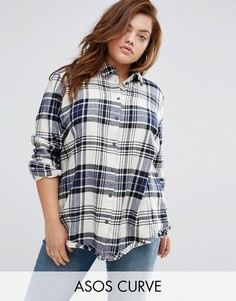 Oversize-рубашка в клетку с необработанными краями и разрезом сзади ASOS CURVE - Мульти