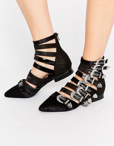 Ботильоны на плоской подошве с пряжками Jeffrey Campbell Psych - Черный