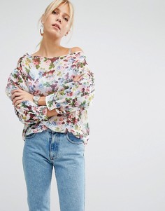 Топ с открытыми плечами и цветочным принтом Sportmax Code - Белый