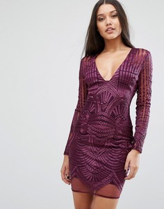 Платье-футляр с глубоким вырезом и вышивкой Lavish Alice - Фиолетовый