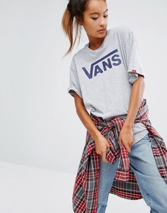 Светло-серая футболка бойфренда с логотипом Vans Classic - Серый
