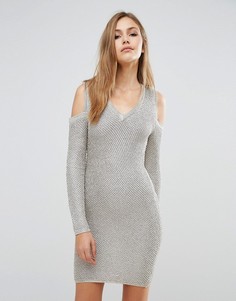 Платье-свитер с эффектом металлик и длинными рукавами WOW Couture - Золотой