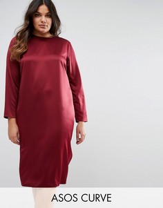 Атласное платье миди с вырезом капелькой сзади ASOS CURVE - Красный